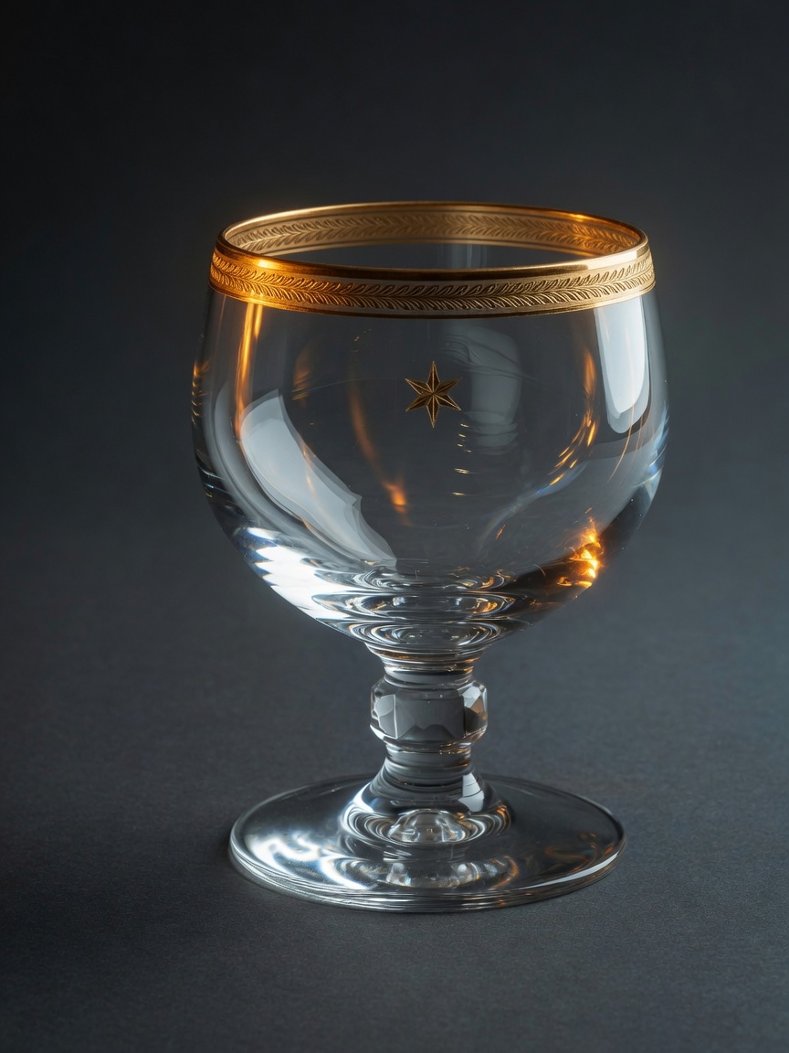 Abbey Gold goblet with antique gold rim and etched star